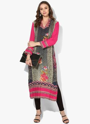 Zoeyams womens multicolred rayon screen prints long straight kurti 1