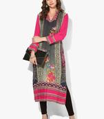 Zoeyams womens multicolred rayon screen prints long straight kurti