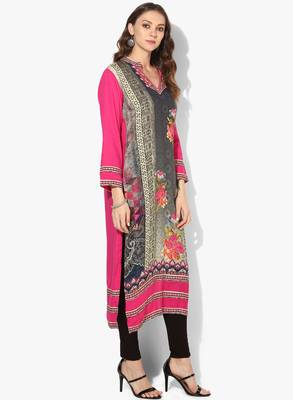 Zoeyams womens multicolred rayon screen prints long straight kurti 2