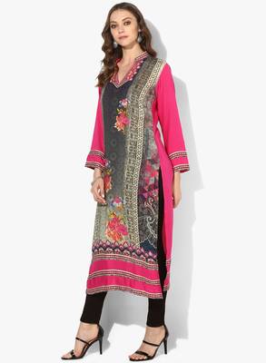 Zoeyams womens multicolred rayon screen prints long straight kurti 3