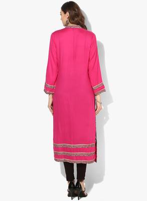 Zoeyams womens multicolred rayon screen prints long straight kurti 4
