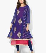 Zoeyams womens blue georgette gota embroidery double layer long anarkali kurti