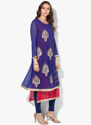 Zoeyams womens blue georgette gota embroidery double layer long anarkali kurti 2