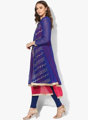 Zoeyams womens blue georgette gota embroidery double layer long anarkali kurti 3