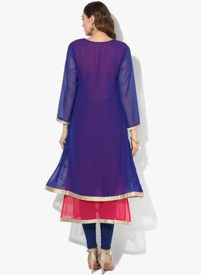 Zoeyams womens blue georgette gota embroidery double layer long anarkali kurti 4