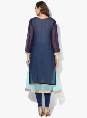 Zoeyams womens blue georgette gota embroidery double layer long anarkali kurti 4