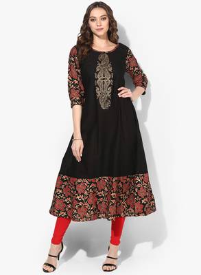 black cotton block prints long anarkali kurti 1