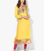 Zoeyams womens yellow rayon screen prints long straight kurti
