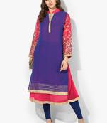 Zoeyams womens blue georgette gota embroidery double layer long anarkali kurti