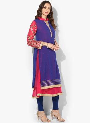 Zoeyams womens blue georgette gota embroidery double layer long anarkali kurti 2