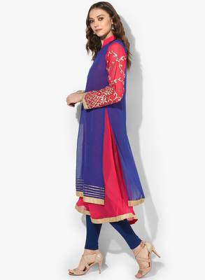 Zoeyams womens blue georgette gota embroidery double layer long anarkali kurti 3