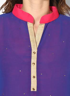 Zoeyams womens blue georgette gota embroidery double layer long anarkali kurti 5
