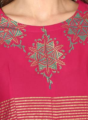 Zoeyams womens pink cotton block prints long anarkali kurti 5