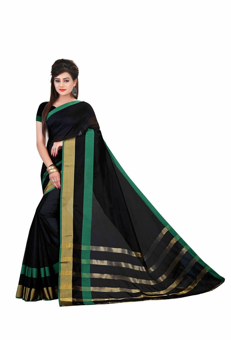 Black Printed Cotton Saree main image 1
