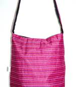 Bright Pink threaded multiple strips unisex jhola bag