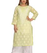 Green Embroidered Cotton Chikankari Kurti
