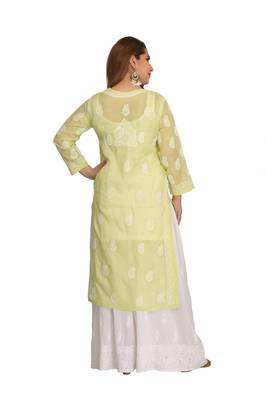 Green Embroidered Cotton Chikankari Kurti 2
