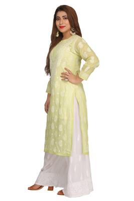 Green Embroidered Cotton Chikankari Kurti 3