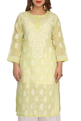 Green Embroidered Cotton Chikankari Kurti 4