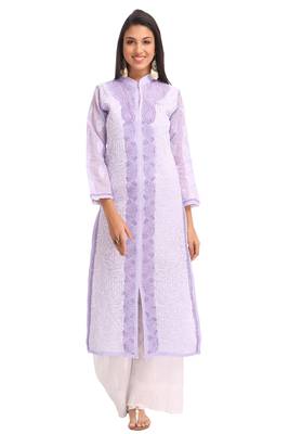Mauve Embroidered Cotton Chikankari Kurti  1
