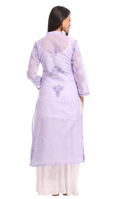 Mauve Embroidered Cotton Chikankari Kurti  2