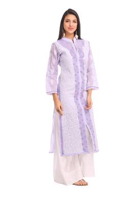 Mauve Embroidered Cotton Chikankari Kurti  3