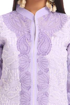 Mauve Embroidered Cotton Chikankari Kurti  4