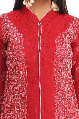 Ada Hand Embroidered Maroon Cotton Lucknowi Chikankari Indian Women Kurta - A230238 4