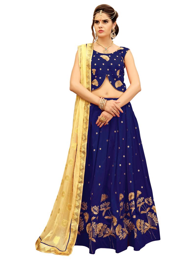 Navy blue Embroidery Soft Tifi Silk Designer Lehenga Choli With Blouse