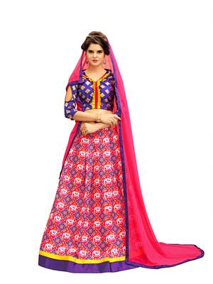 Purple and Peach Digitally Printed Twrill Silk  Lehenga Choli With Un-Stitched Blouse 1