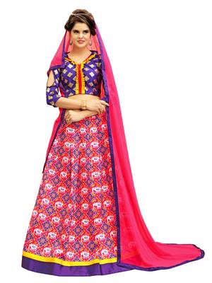 Purple and Peach Digitally Printed Twrill Silk  Lehenga Choli With Un-Stitched Blouse 2