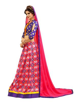 Purple and Peach Digitally Printed Twrill Silk  Lehenga Choli With Un-Stitched Blouse 3