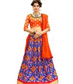 Orange and Blue Digitally Printed Twrill Silk  Lehenga Choli With Un-Stitched Blouse