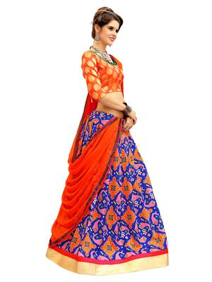 Orange and Blue Digitally Printed Twrill Silk  Lehenga Choli With Un-Stitched Blouse 2