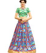 Rama Green and Blue Digitally Printed Twrill Silk  Lehenga Choli With Un-Stitched Blouse