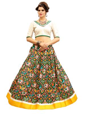 White and GreenDigitally Printed Twrill Silk  Lehenga Choli With Un-Stitched Blouse 1