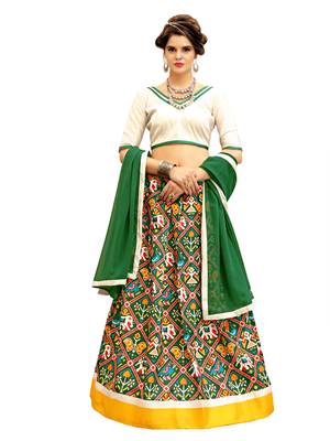 White and GreenDigitally Printed Twrill Silk  Lehenga Choli With Un-Stitched Blouse 2