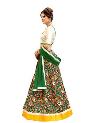 White and GreenDigitally Printed Twrill Silk  Lehenga Choli With Un-Stitched Blouse 3