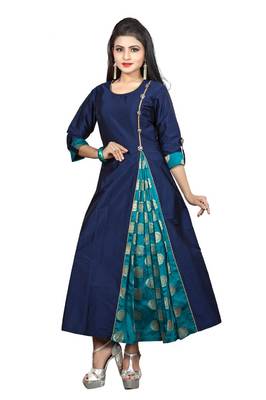 blue woven jacquard stitched kurti 1