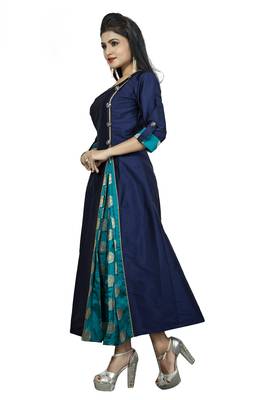blue woven jacquard stitched kurti 2