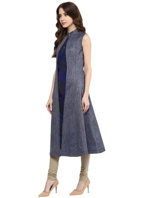 blue woven silk stitched kurti 2