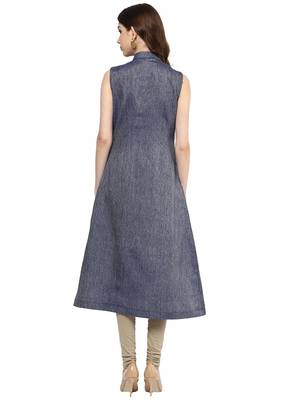 blue woven silk stitched kurti 3