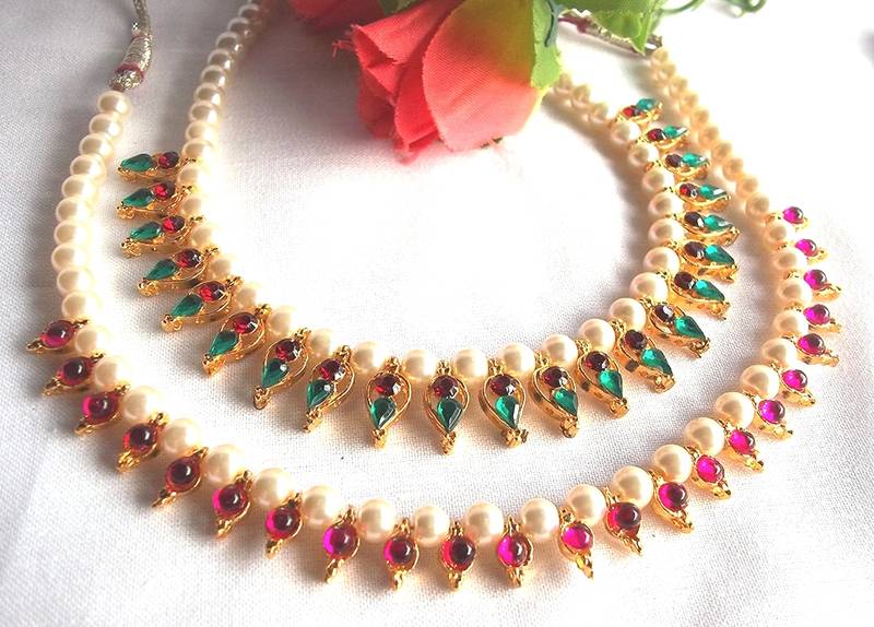 Multi Color with Dark Pink Beads Necklace set