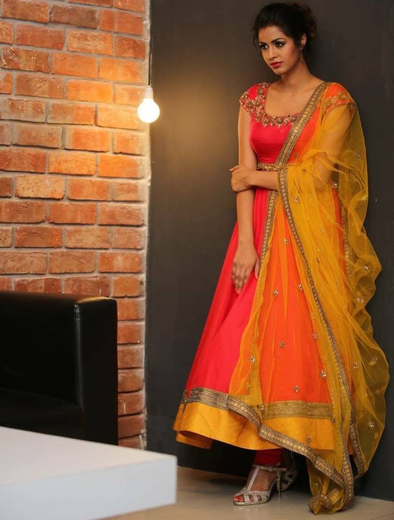 orange colour anarkali