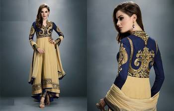Beige Georgette embroidered semi stitched Anarkali Suit 2