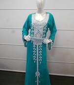 Teal zari work gerogette islamic arabic style festive party wear kaftan