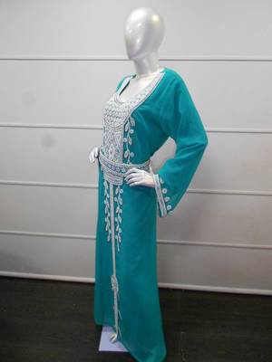 Teal zari work gerogette islamic arabic style festive party wear kaftan 2