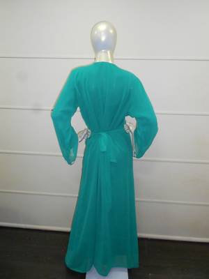Teal zari work gerogette islamic arabic style festive party wear kaftan 3