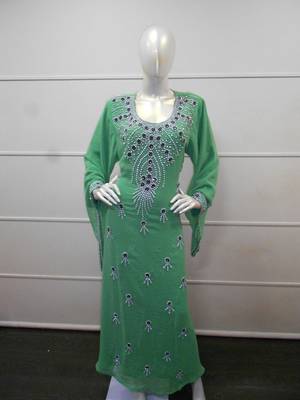 Green zari work gerogette islamic arabic style festive party wear kaftan 1