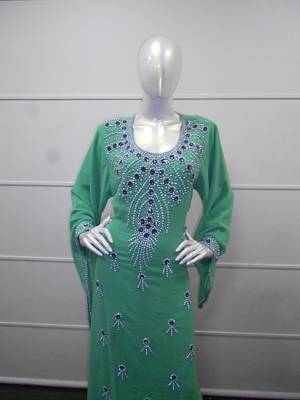 Green zari work gerogette islamic arabic style festive party wear kaftan 2